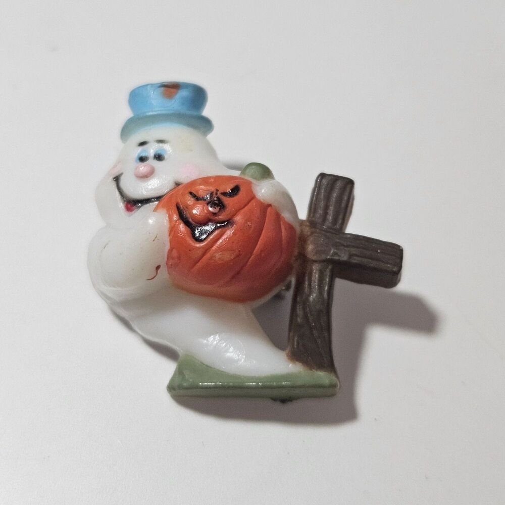 Vintage Halloween White Ghost With Pumpkin Brooch